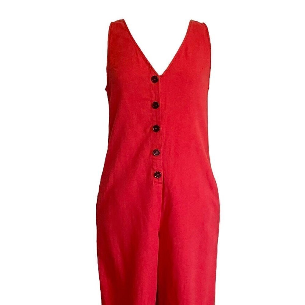 Knot Sisters Riley Jumpsuit Womens Sz S Terracotta Linen Wide Leg Minimalist - Picture 3 of 9